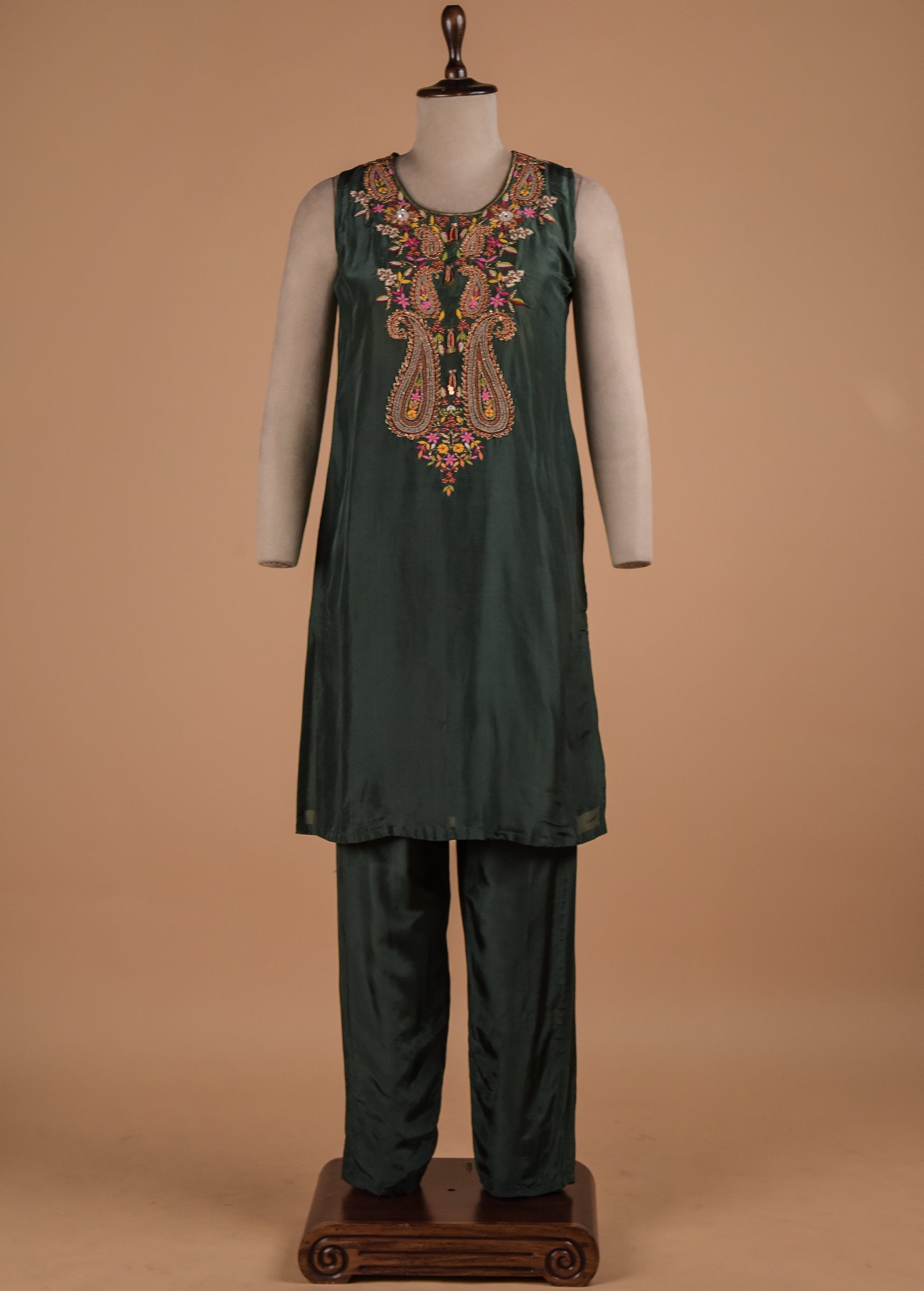 Green Crepe Jacket Suit Set