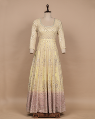 Yellow Cotton Silk Anarkali Set