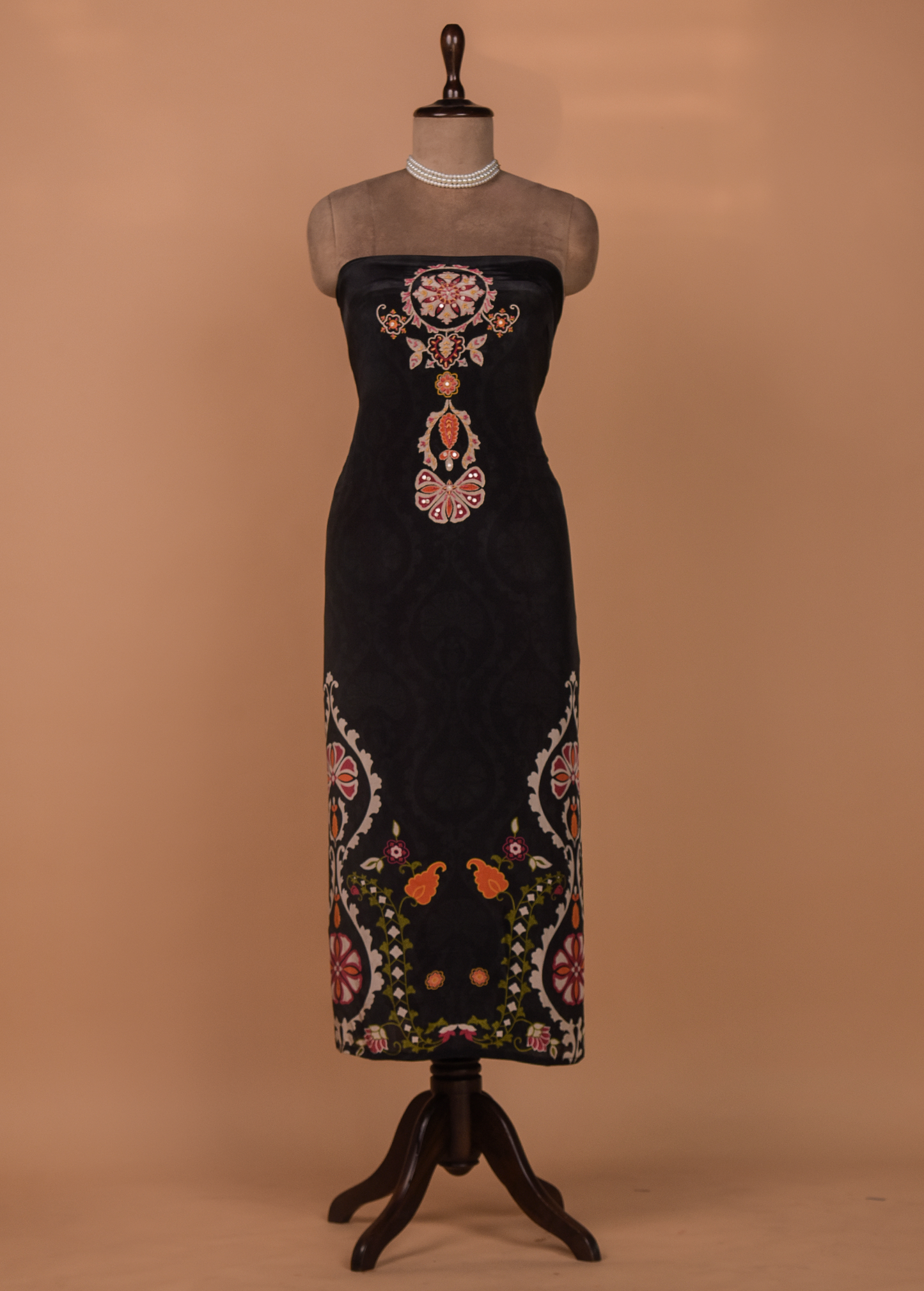 Black Crepe Silk Dress Material