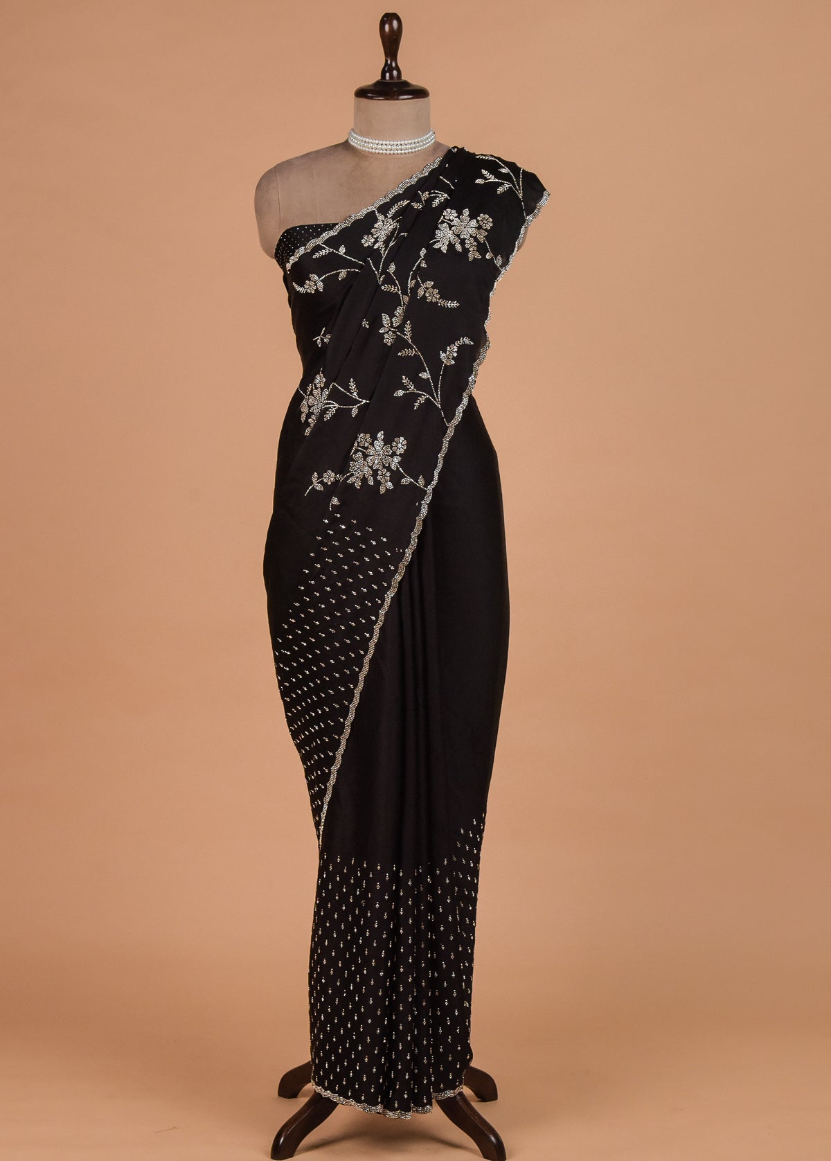 Black Satin Embroidered Saree
