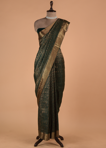Green Crepe Banarasi Saree