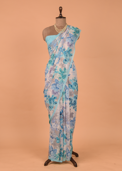 Blue Georgette Printed Saree