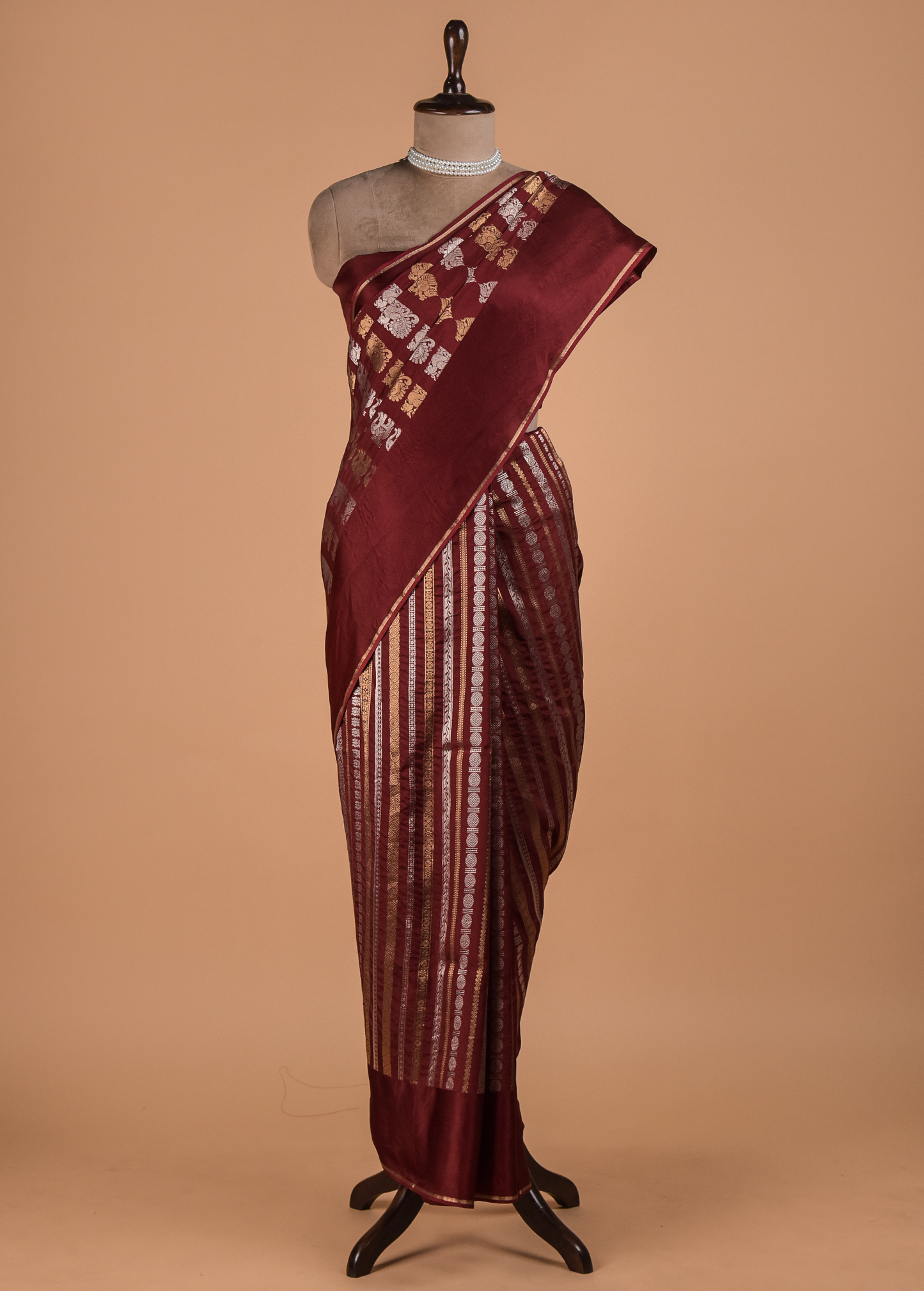 Red Crepe Kanjeevaram Saree