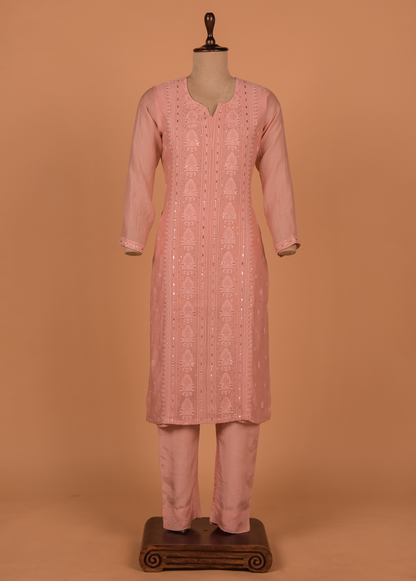 Peach Cotton Silk Straight Set