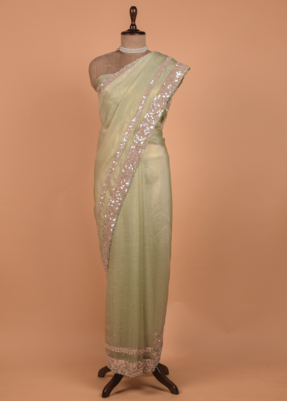 Green Tissue Georgette Embroidered Saree