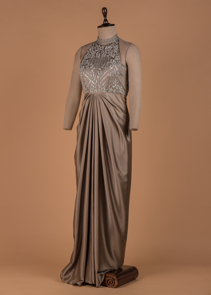 Beige Satin Readymade Dress