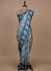 Blue Tussar Printed Saree