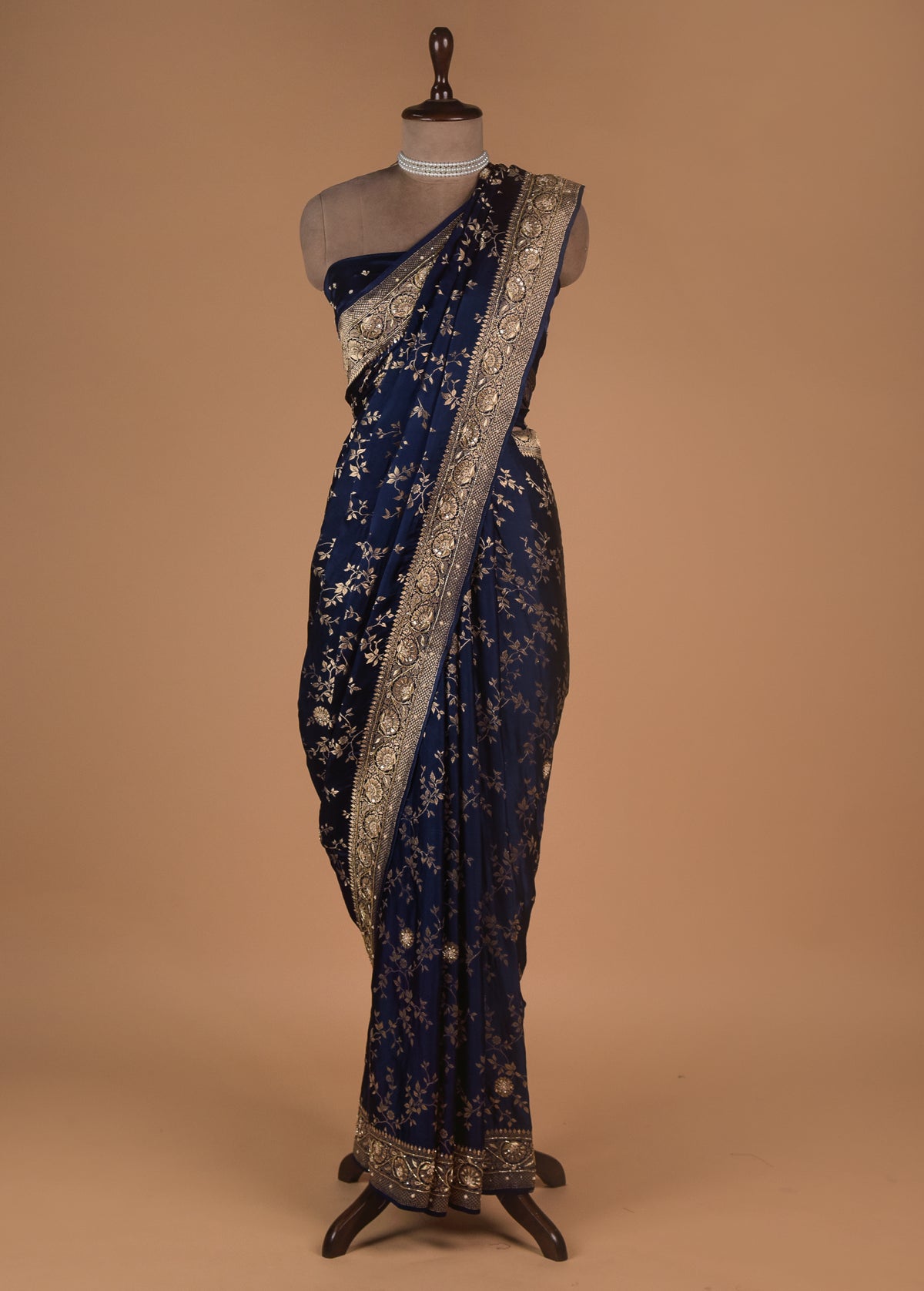 Blue Satin Banarasi Saree