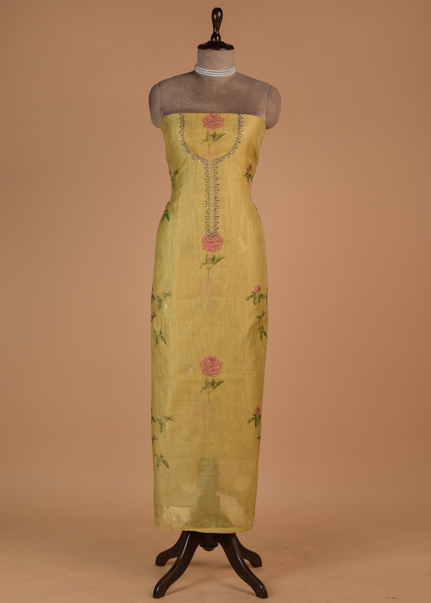 Yellow Chanderi Cotton Dress Material