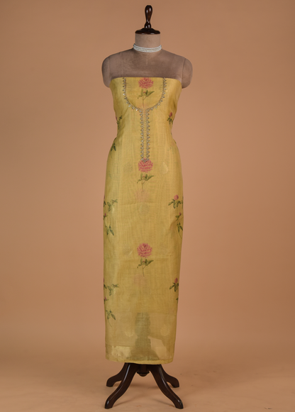 Yellow Chanderi Cotton Dress Material