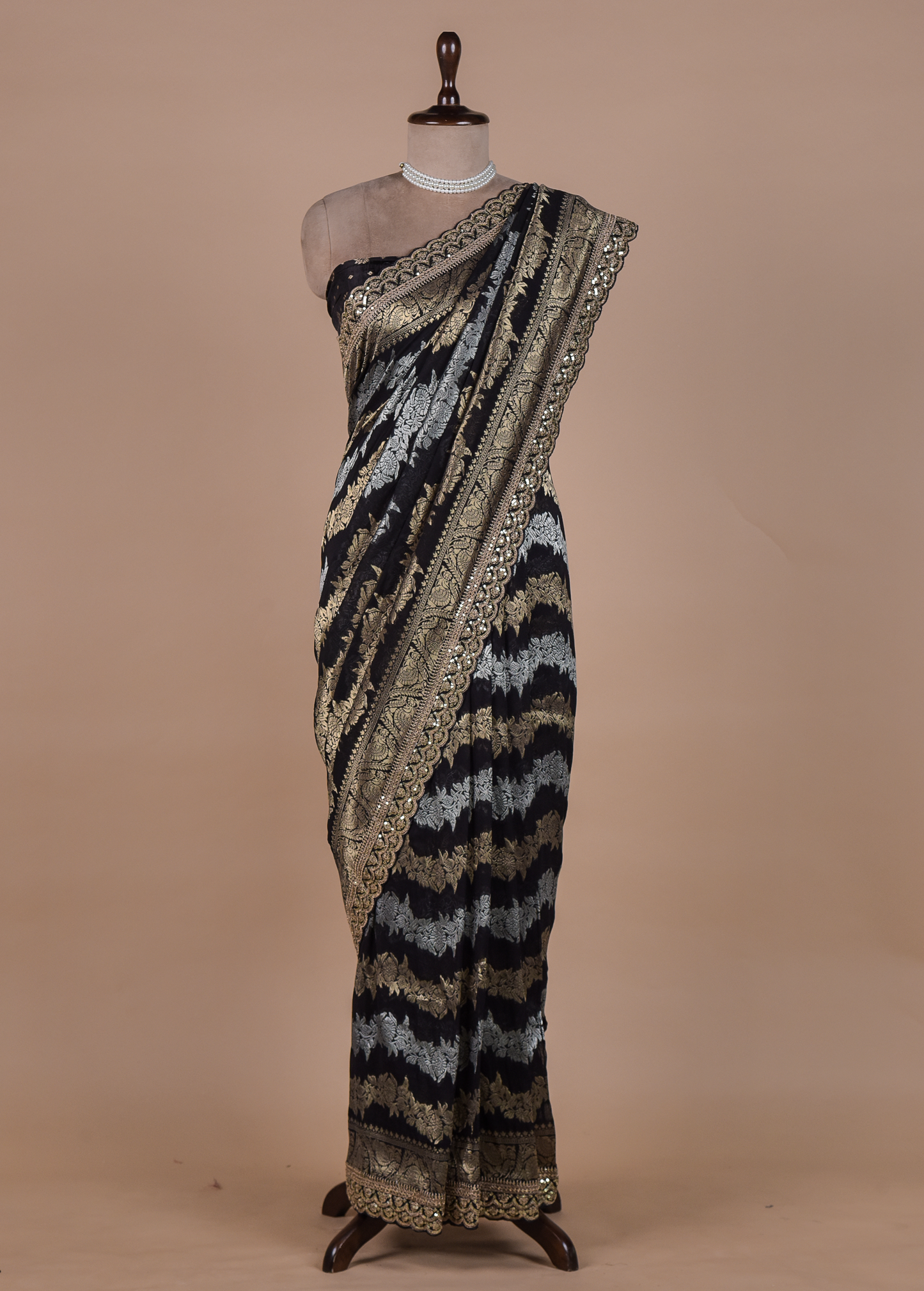 Black Dola Silk Embroidered Saree