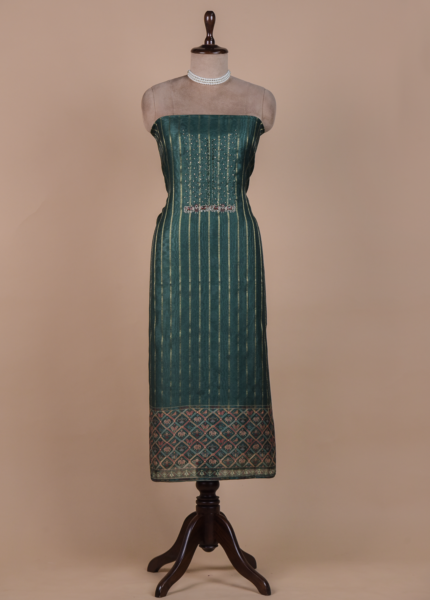 Green Chanderi Cotton Dress Material