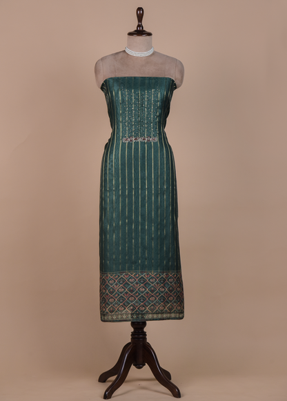 Green Chanderi Cotton Dress Material