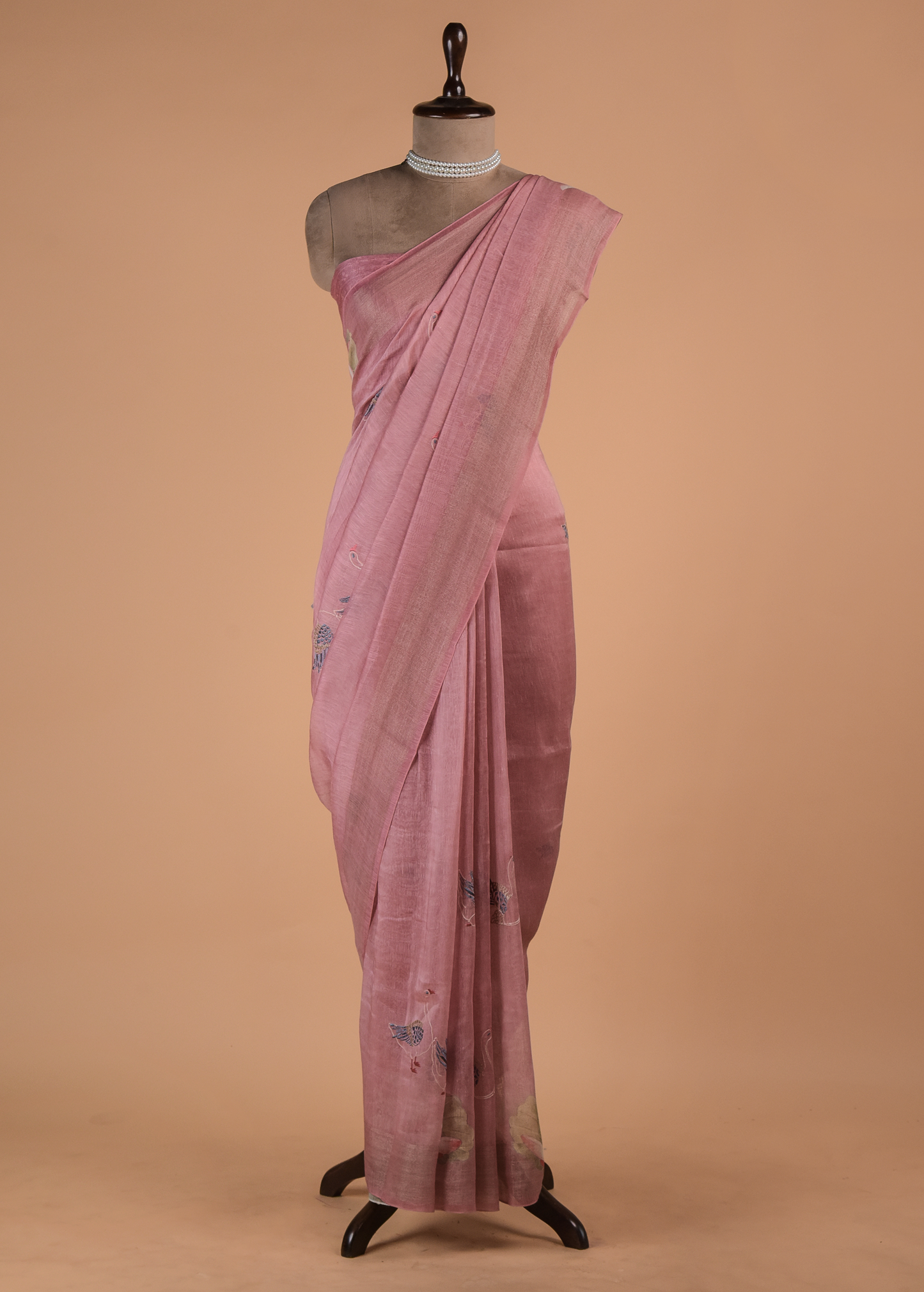 Pink Linen Embroidered Saree