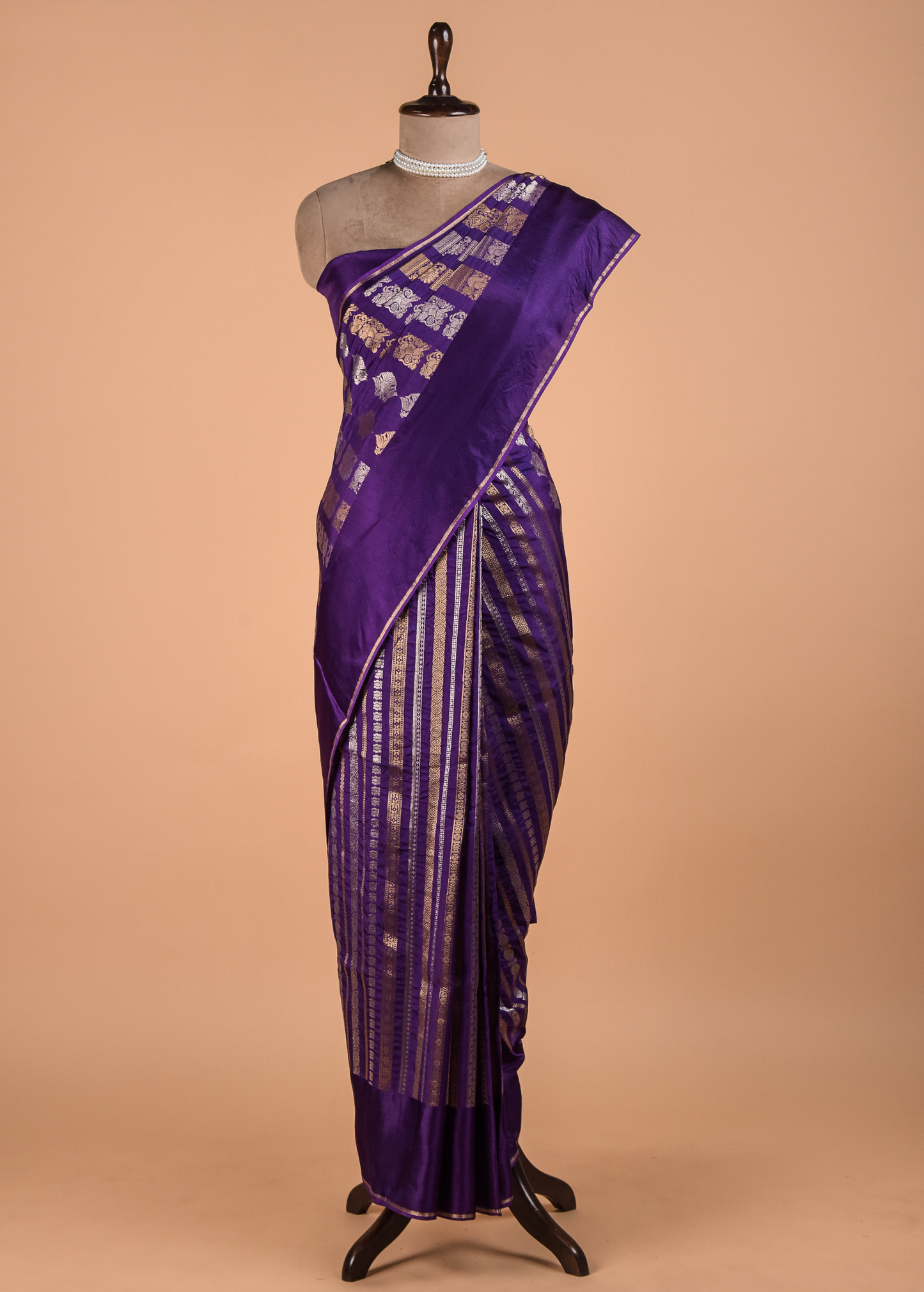 Purple Crepe Kanjeevaram Saree