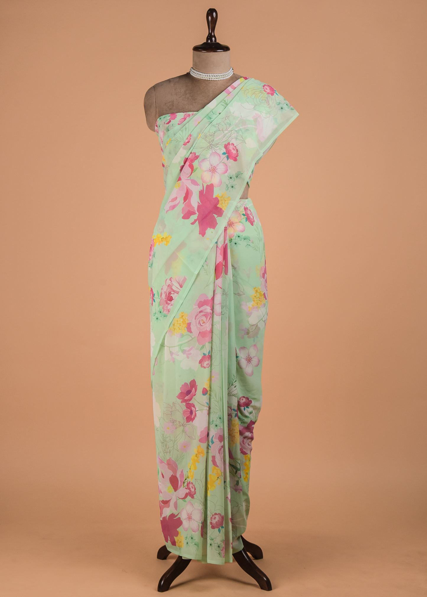 Green Crepe Printed Saree