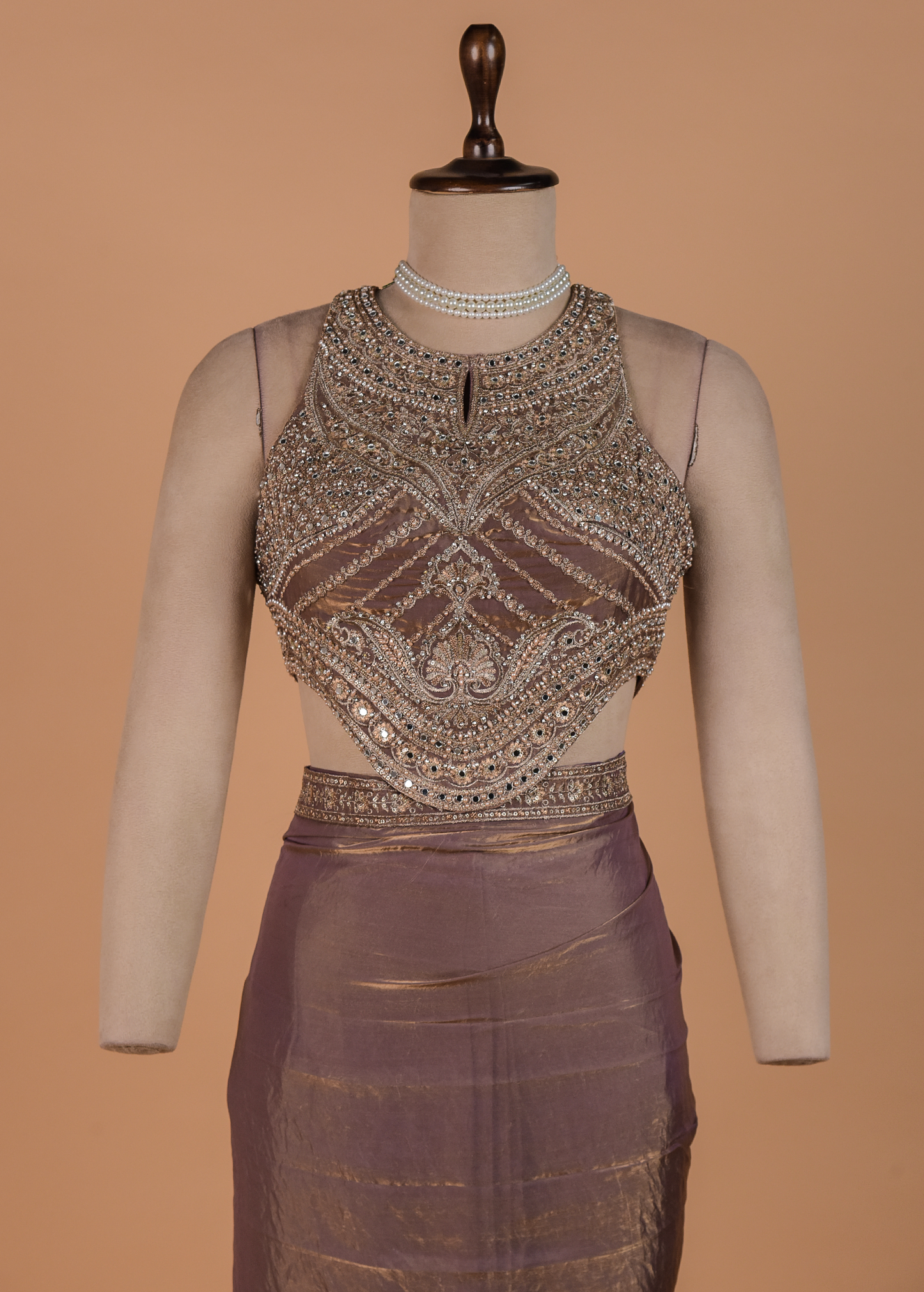 Bronze Tissue Georgette Readymade Saree