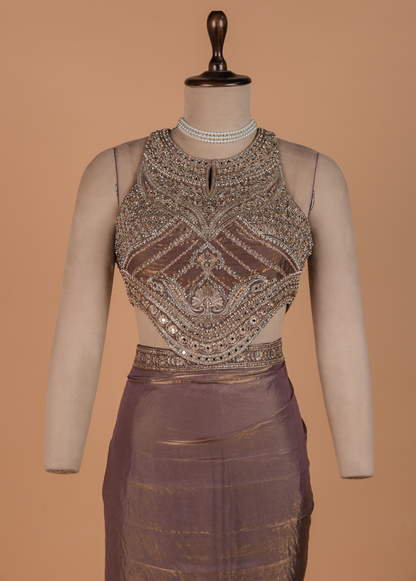 Bronze Tissue Georgette Readymade Saree