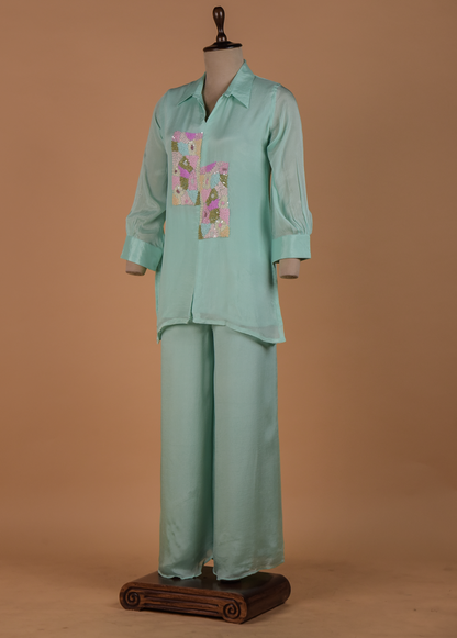 Blue Crepe Coord Set