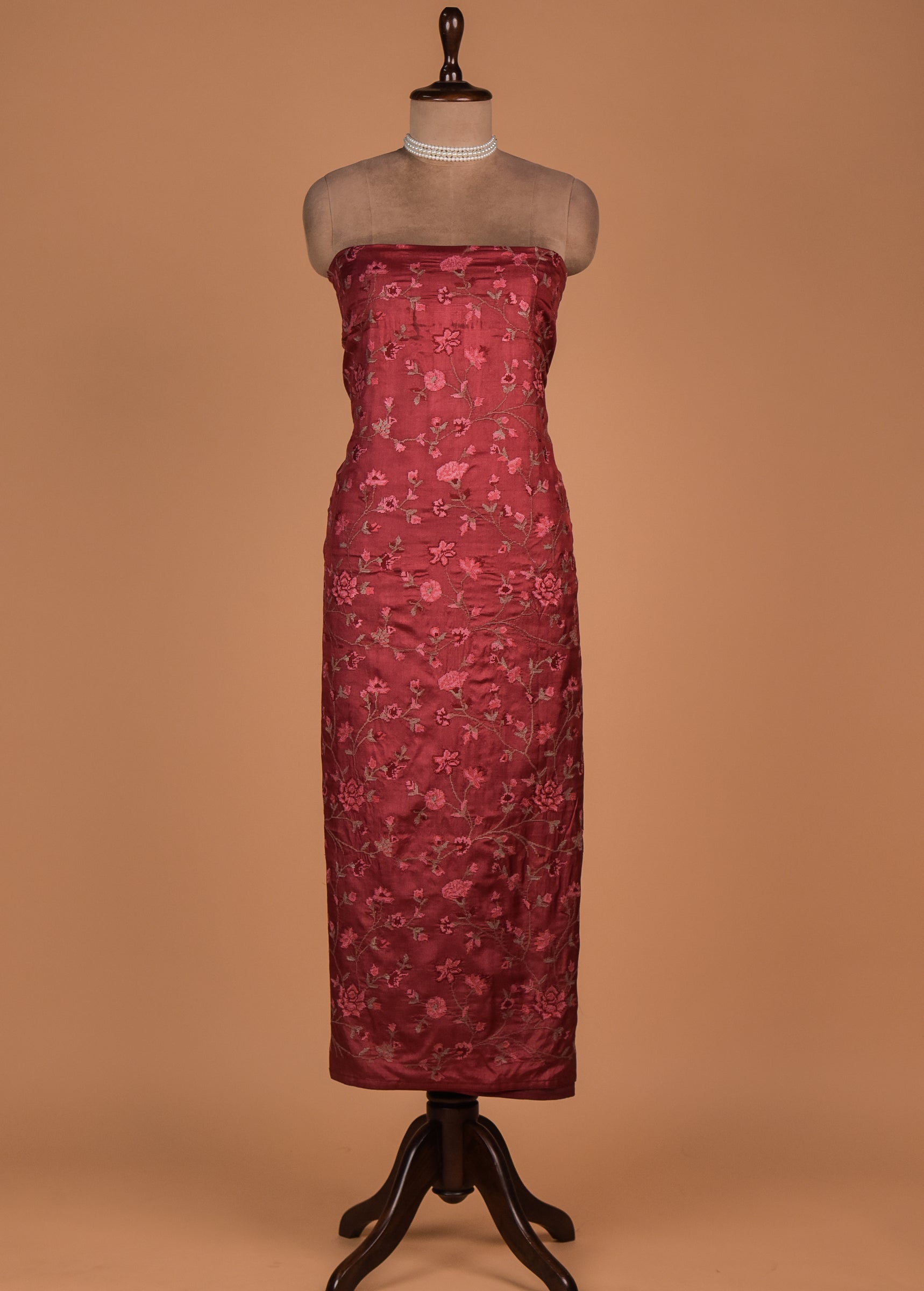 Red Tussar Dress Material