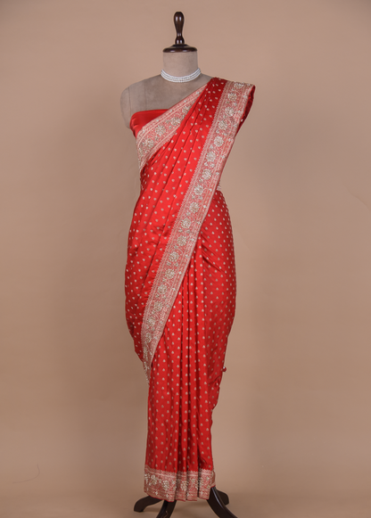 Red Crepe Silk Banarasi Saree