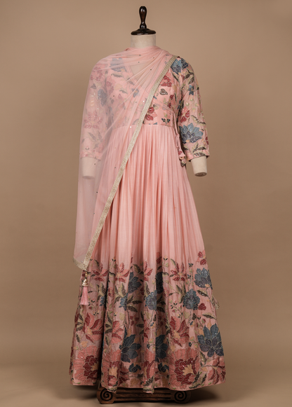 Pink Moroccan Silk Anarkali Set