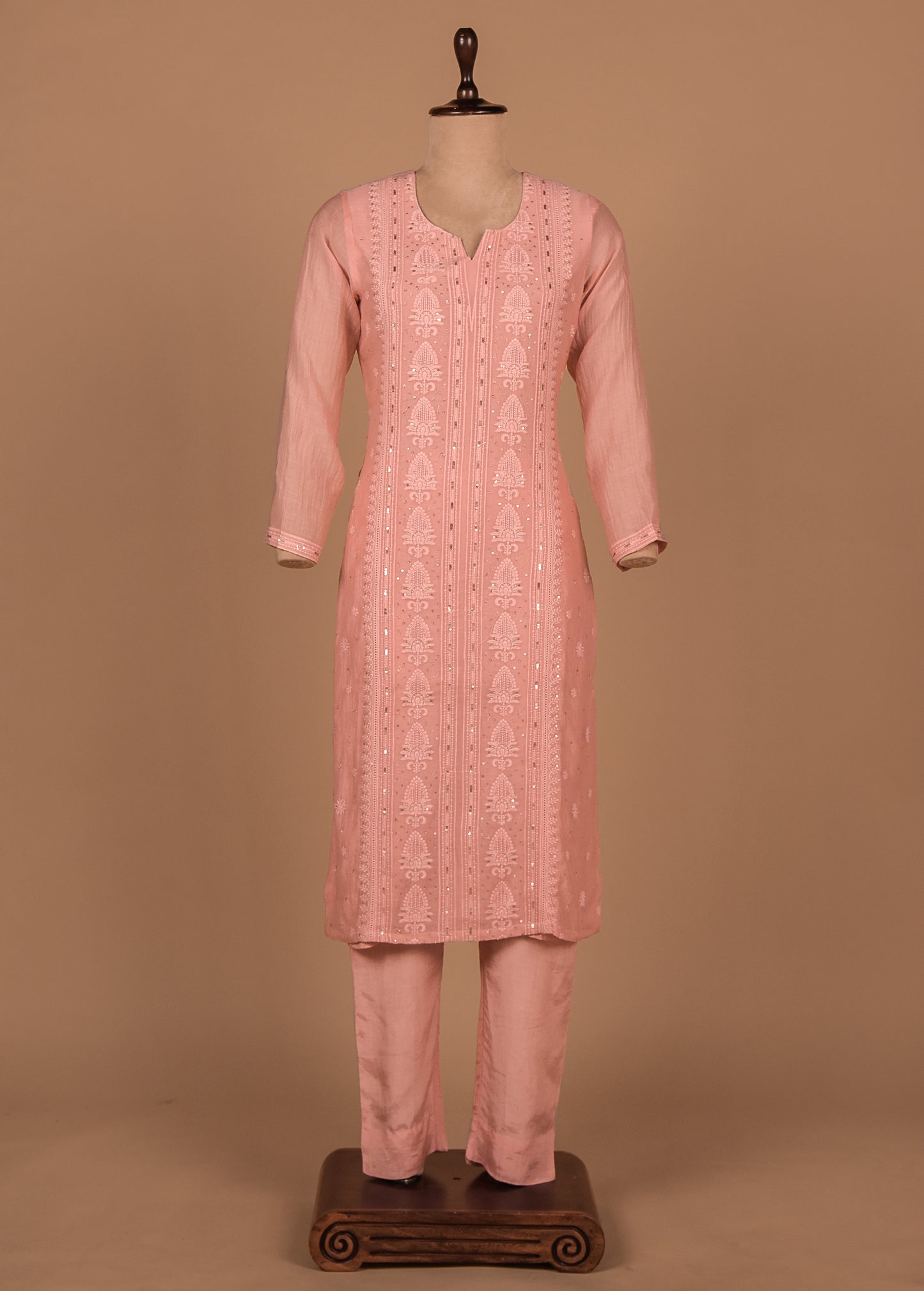 Peach Cotton Silk Straight Set