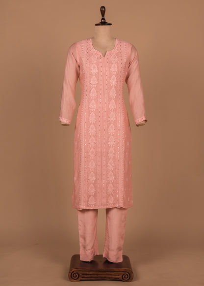 Peach Cotton Silk Straight Set