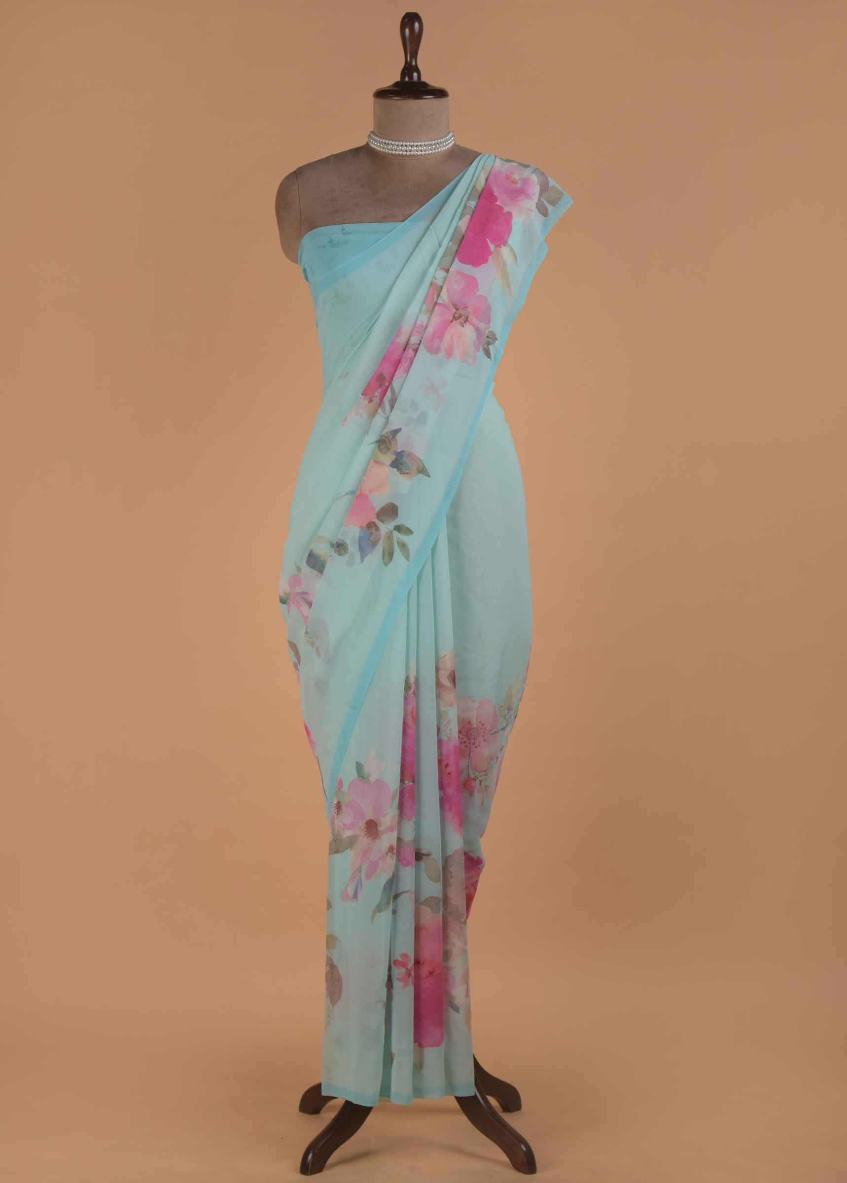 Blue Printed Georgette Saree - Image 3 | Greenways Delhi