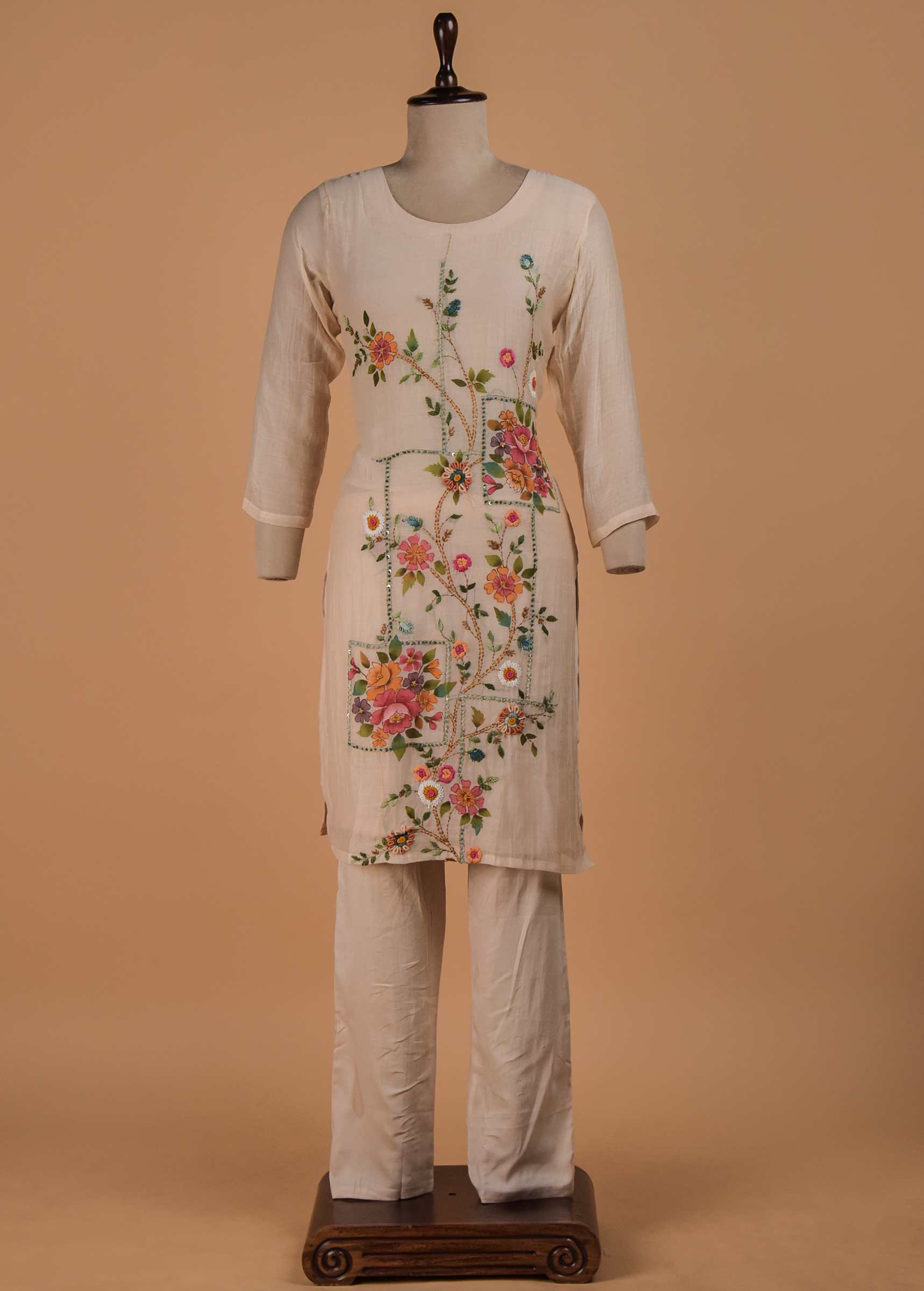 Cream Cotton Crepe Straight Set