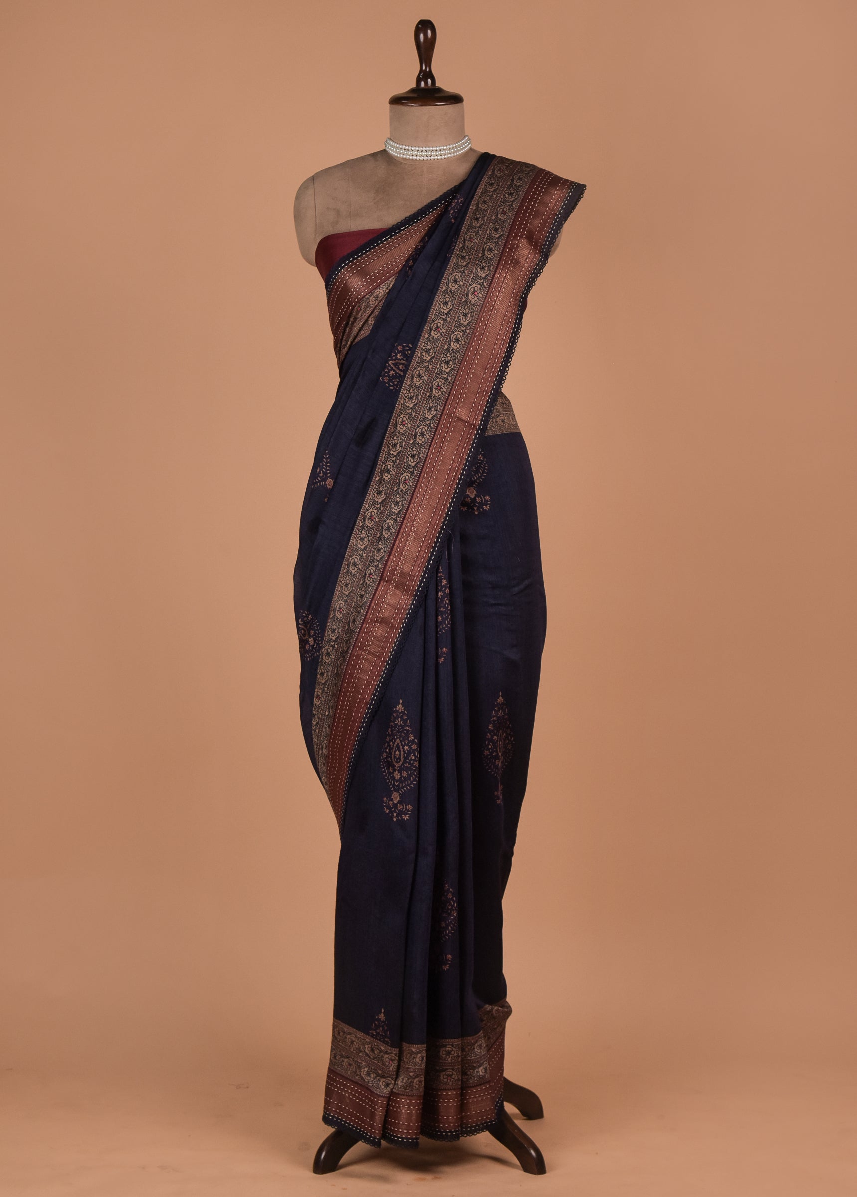 Blue Tussar Printed Saree