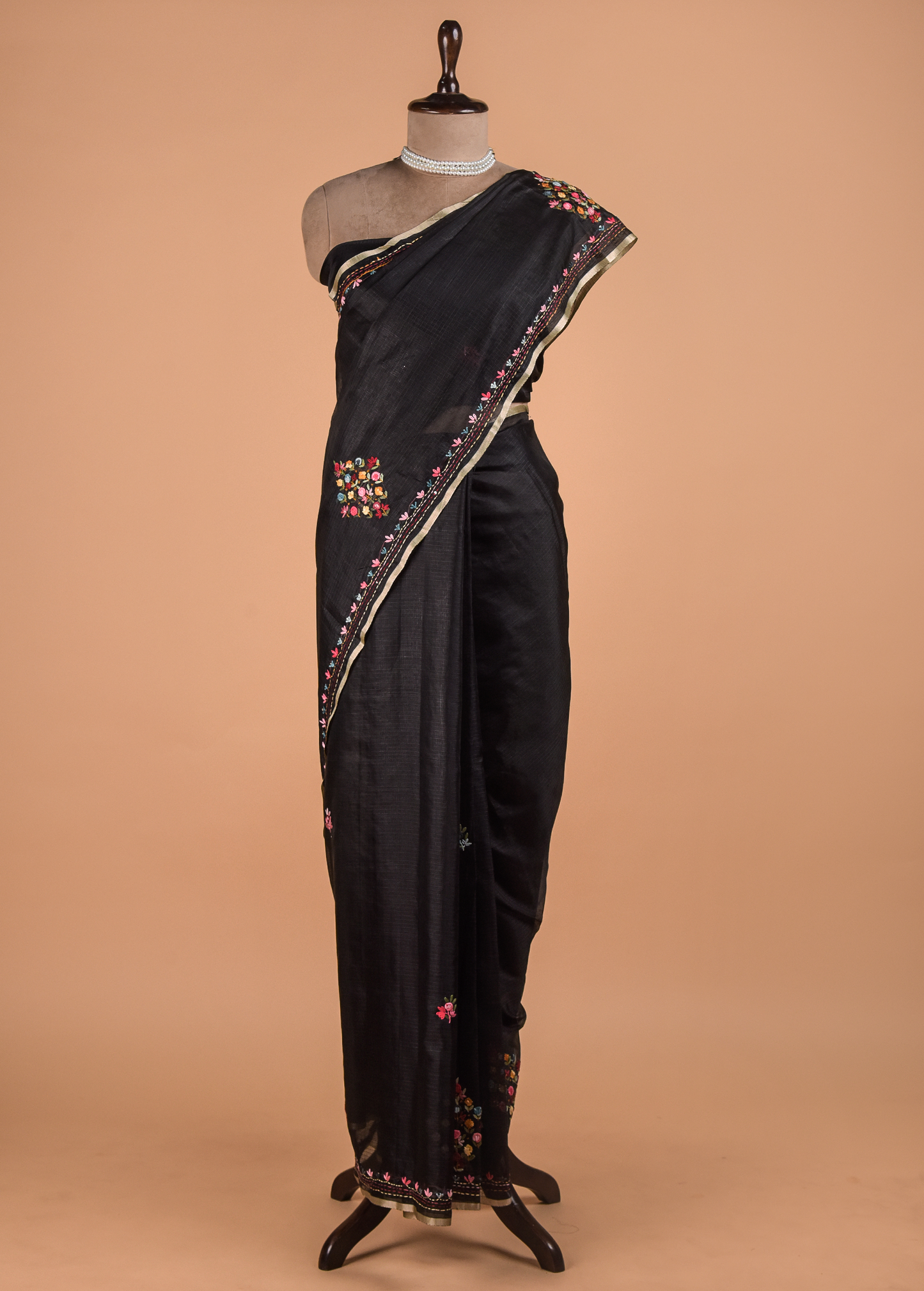 Black Linen Cotton Saree