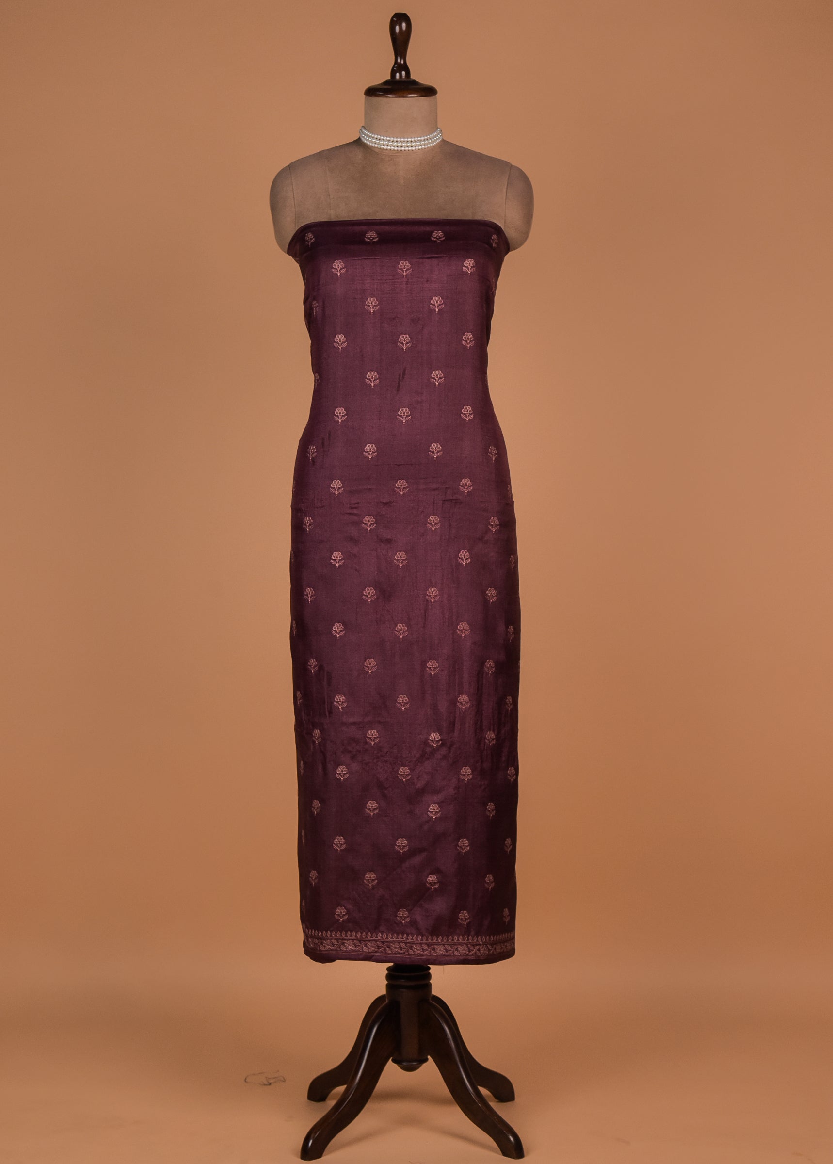 Wine Tussar Dress Material