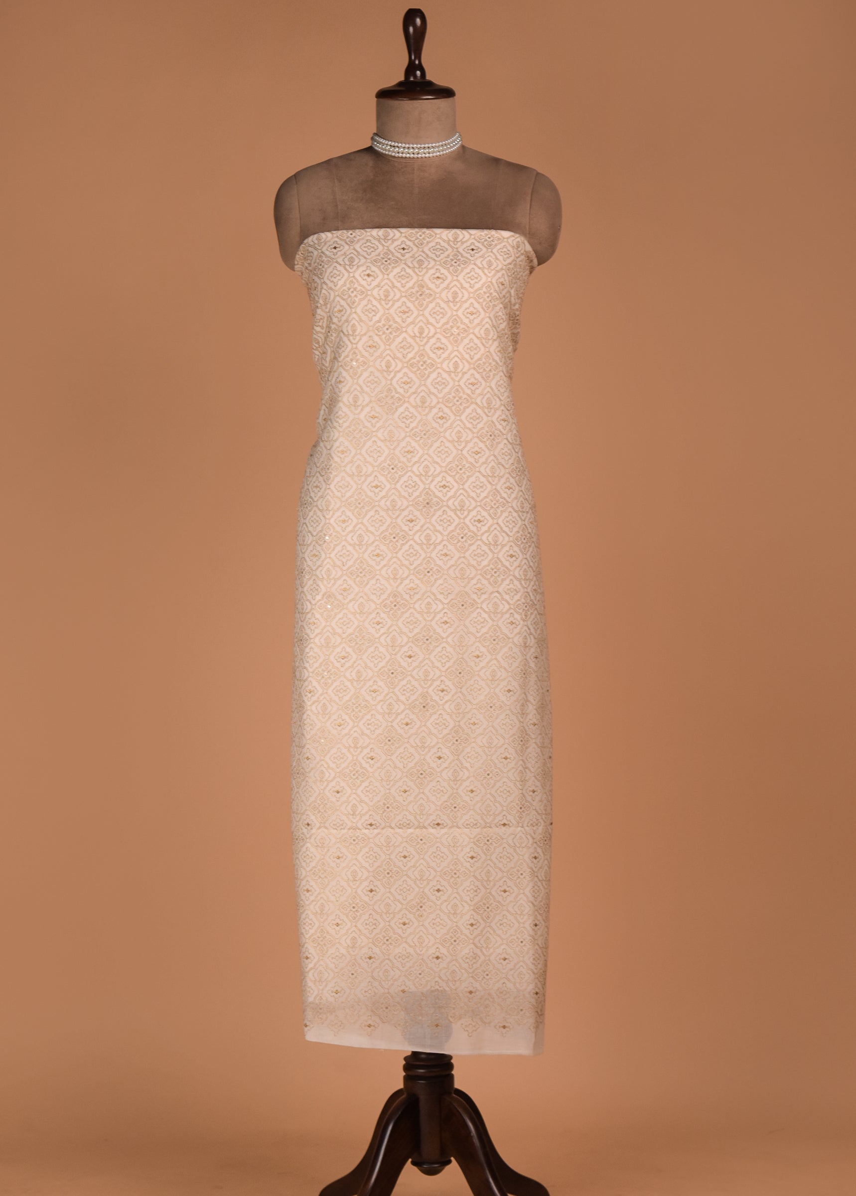 White Mul Chanderi Dress Material