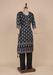 Blue Gajji Crepe Kurti Set