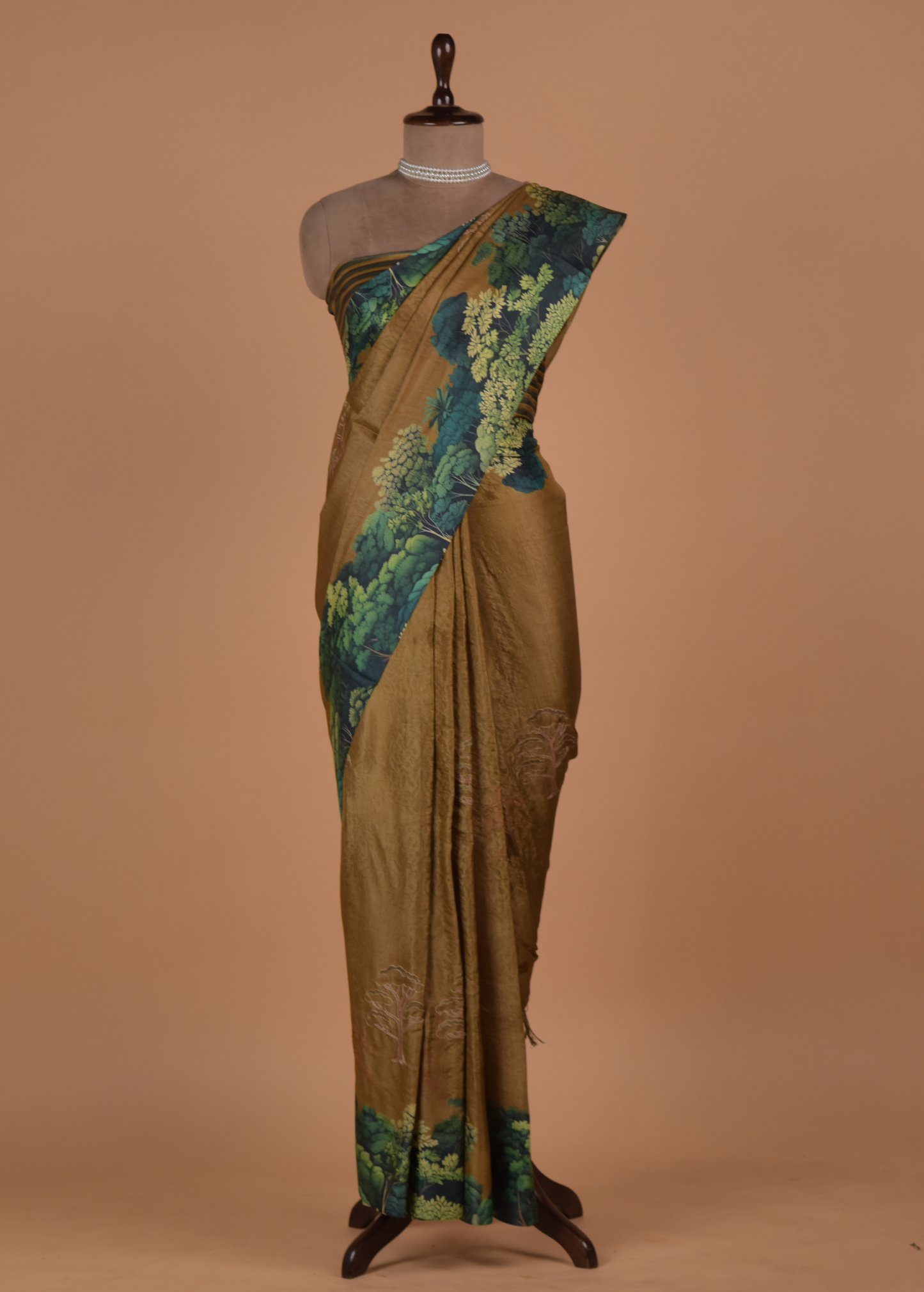 Mustard Satin Printed Saree