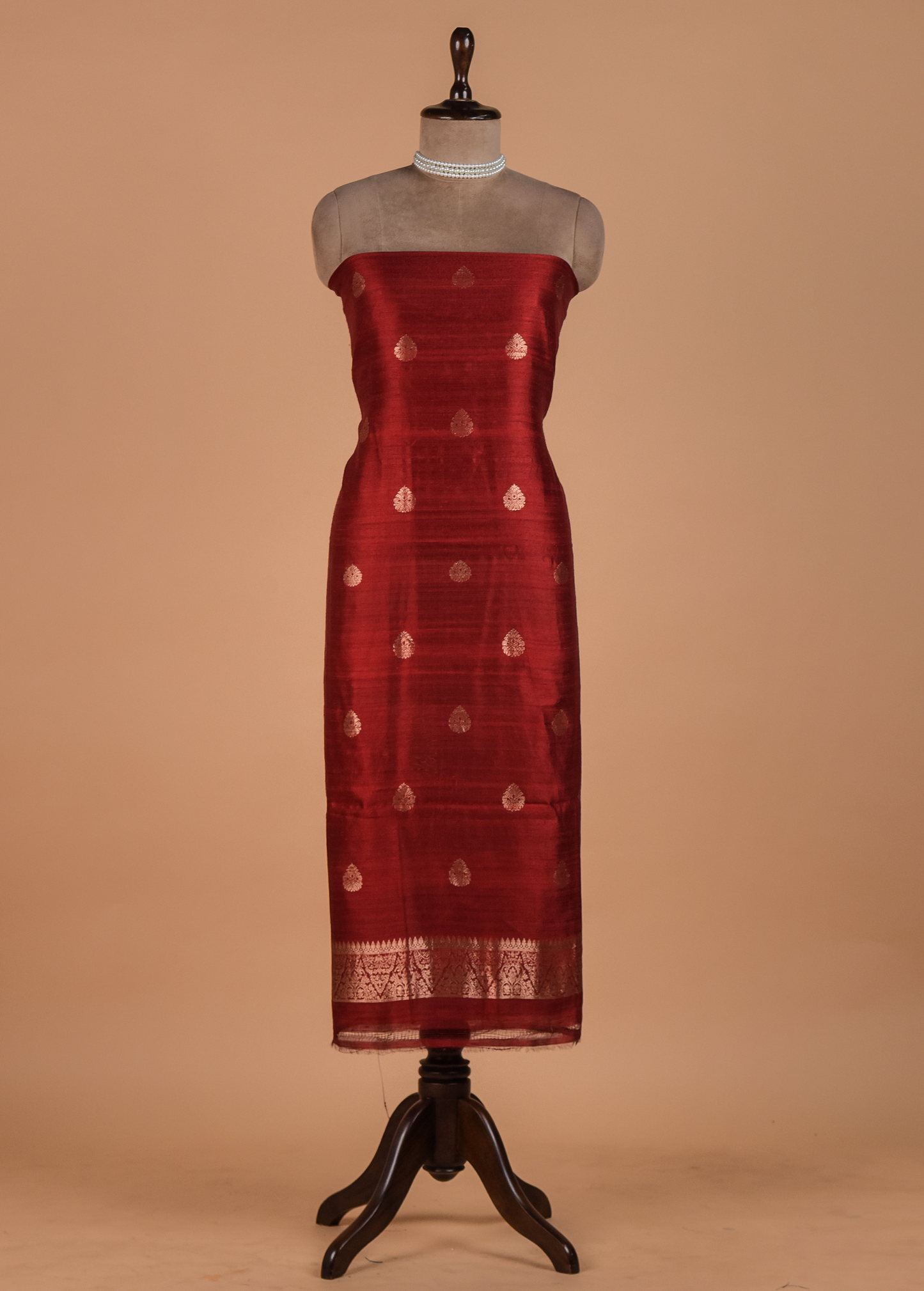 Red Tussar Dress Material