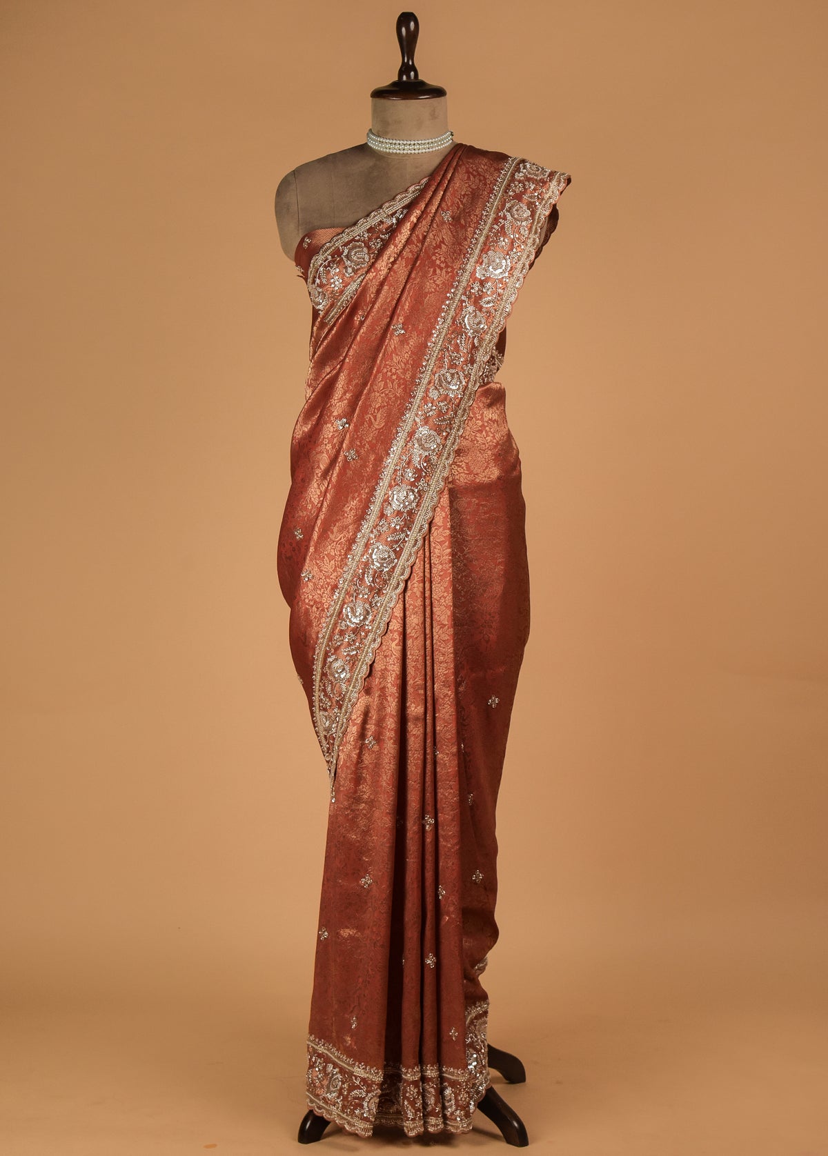 Orange Tissue Crepe Embroidered Saree