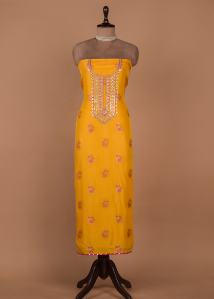Yellow Cotton Silk Dress Material