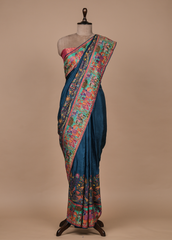 Blue Crepe Silk Embroidered Saree