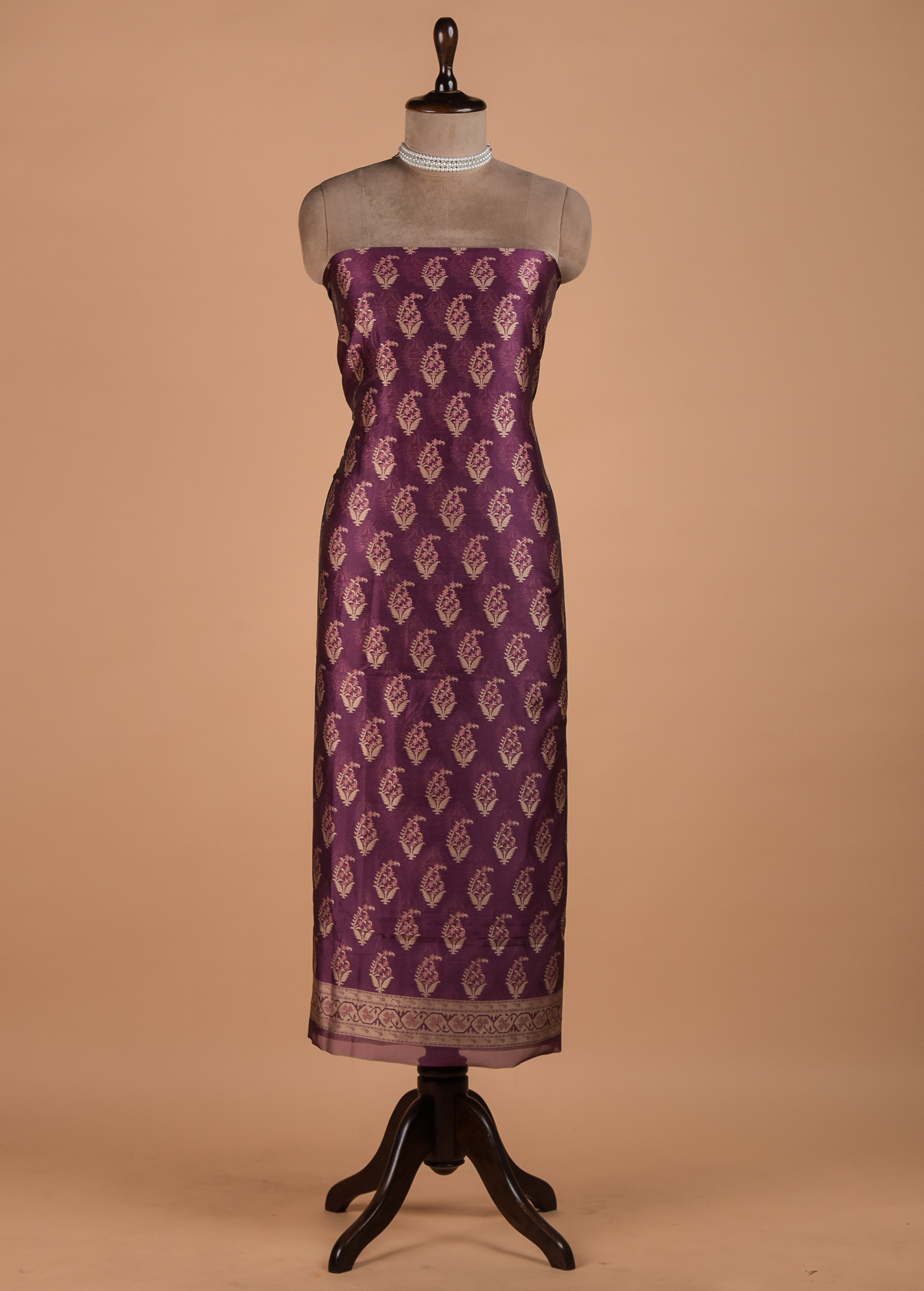 Purple Handwoven Cotton Dress Material - Image 3 | Greenways Delhi