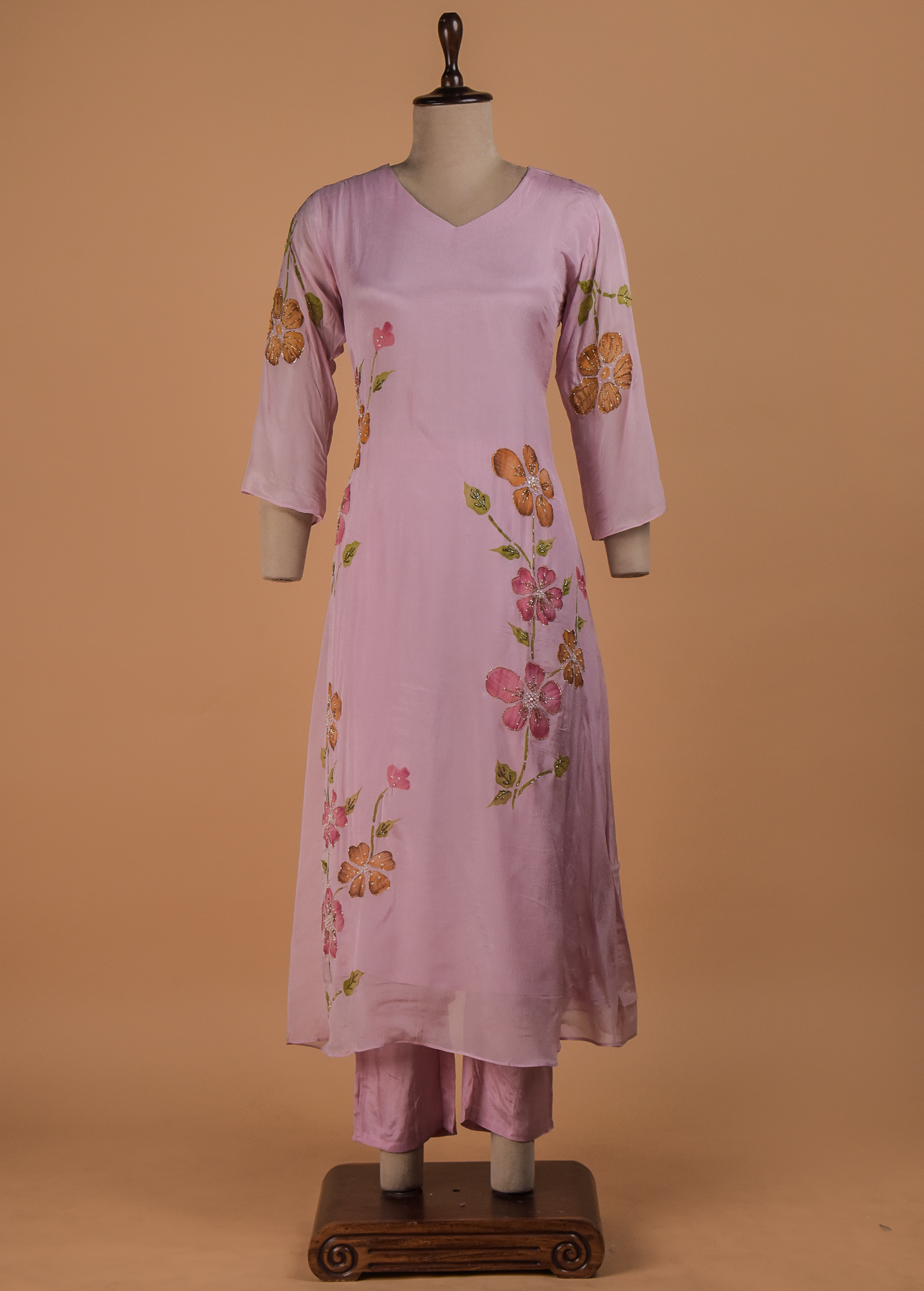 Pink Crepe Straight Set