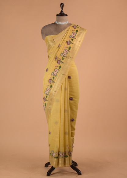 Yellow Cotton Banarasi Saree