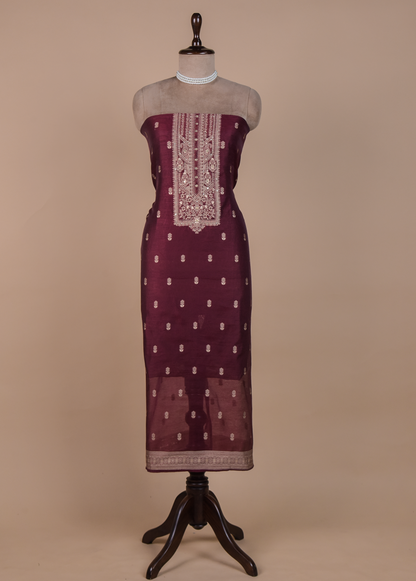 Red Cotton Tussar Dress Material