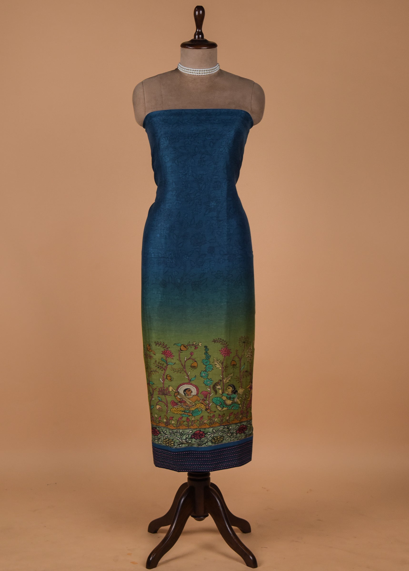 Blue Tussar Dress Material