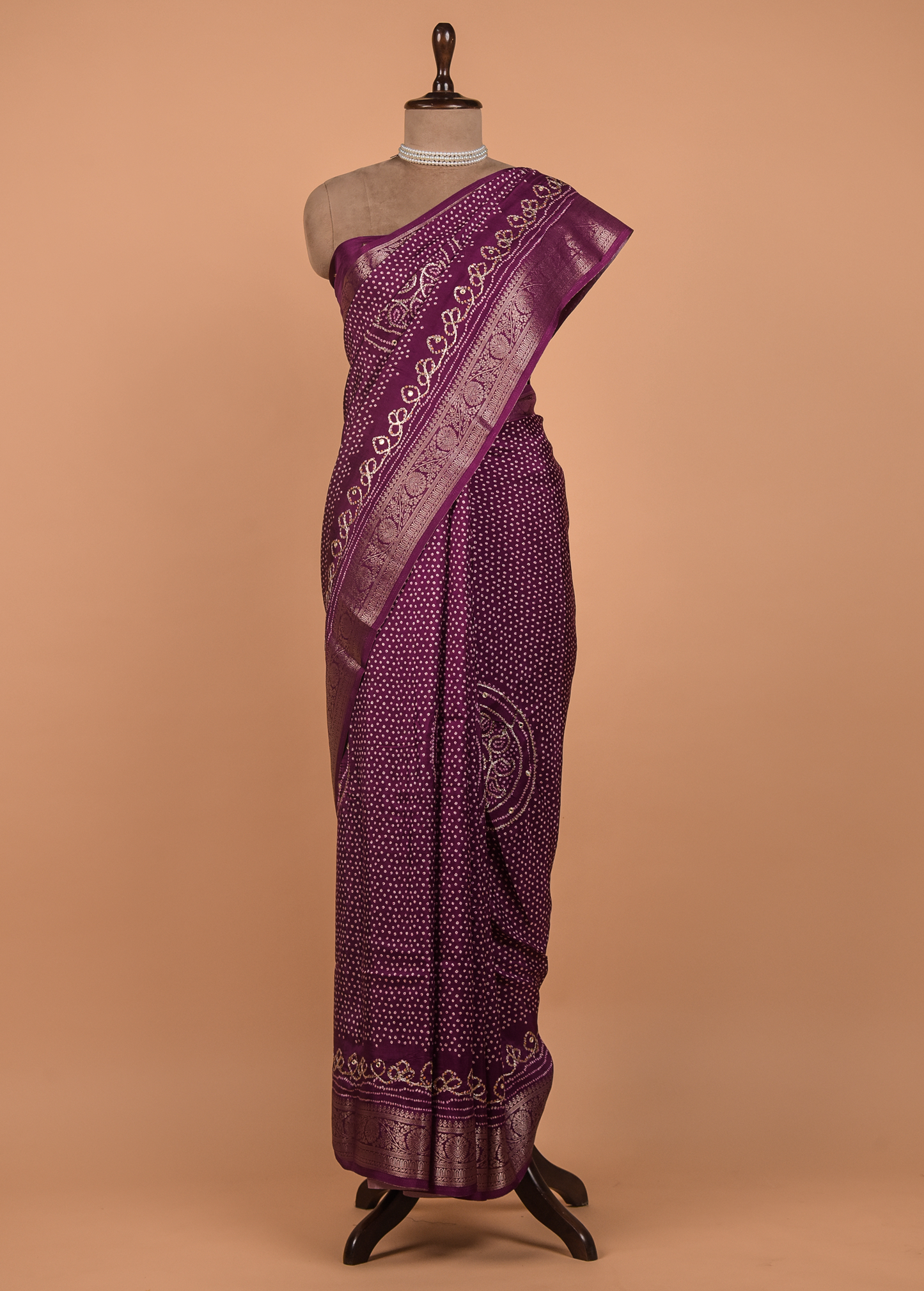 Purple Crepe Bandhani Saree