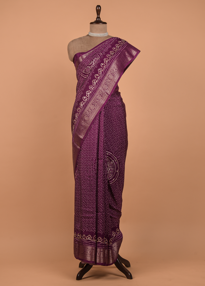 Purple Crepe Bandhani Saree