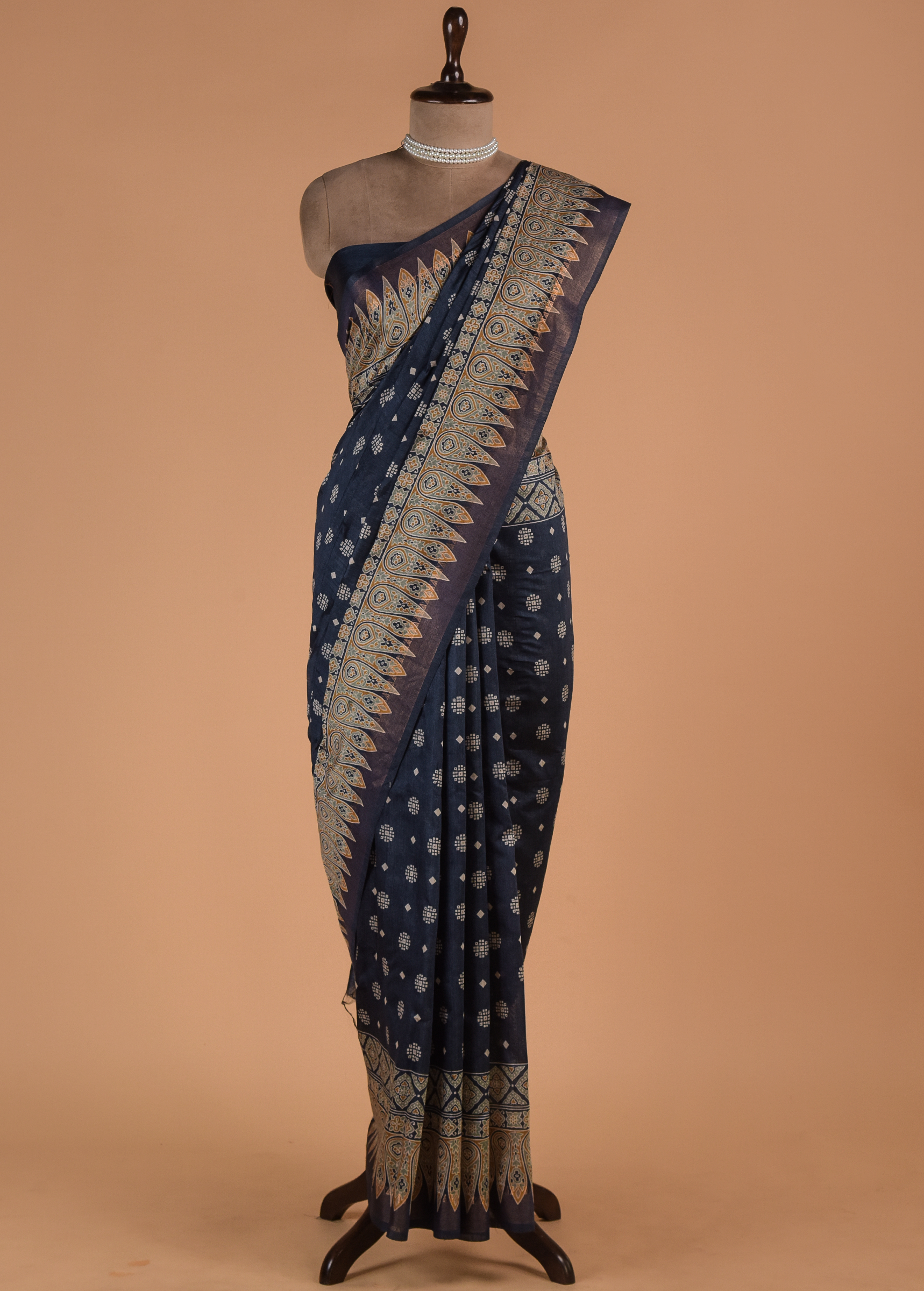 Blue Printed Tussar Silk Saree - Image 3 | Greenways Delhi