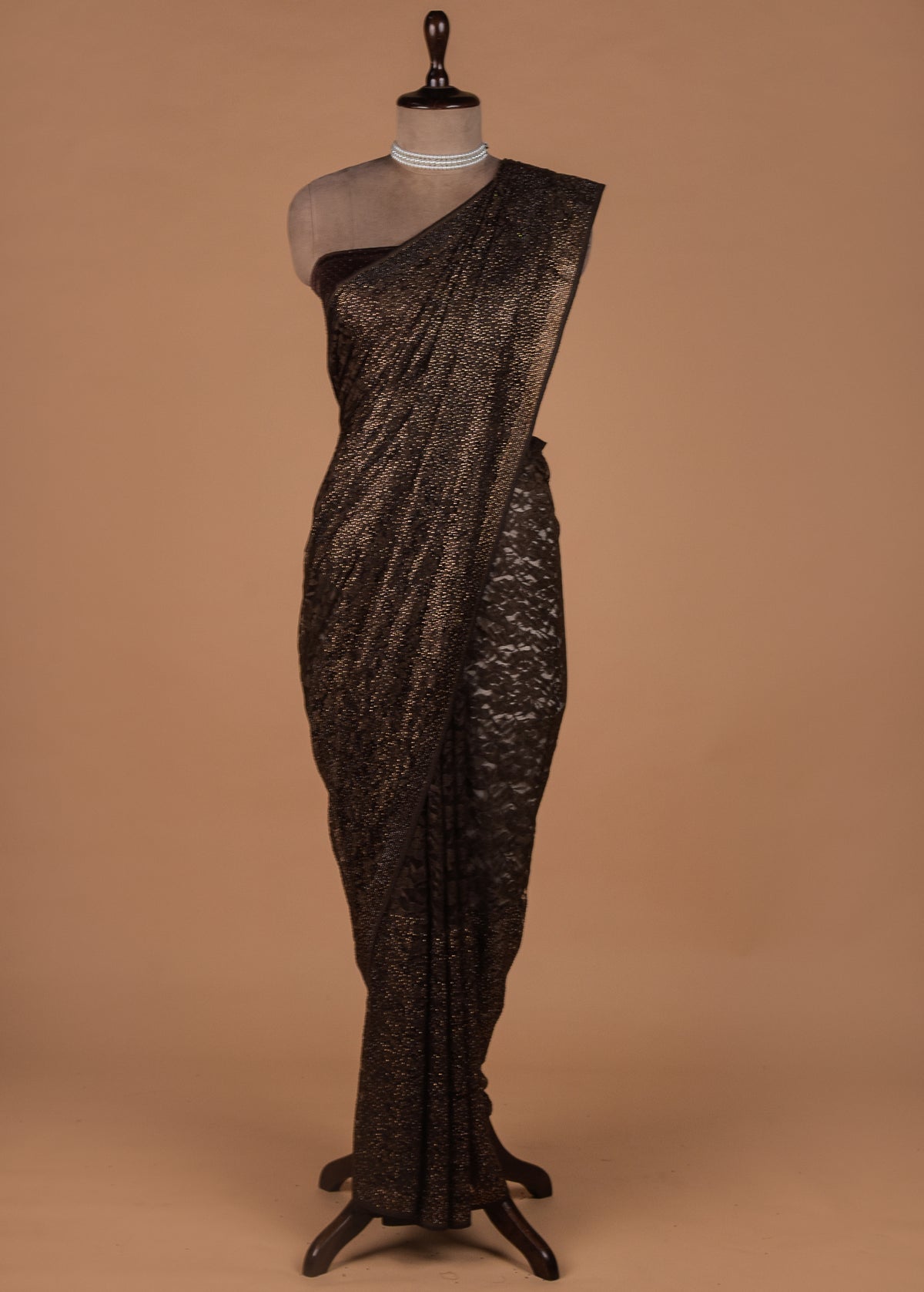 Brown Chantily Lace Embroidered Saree