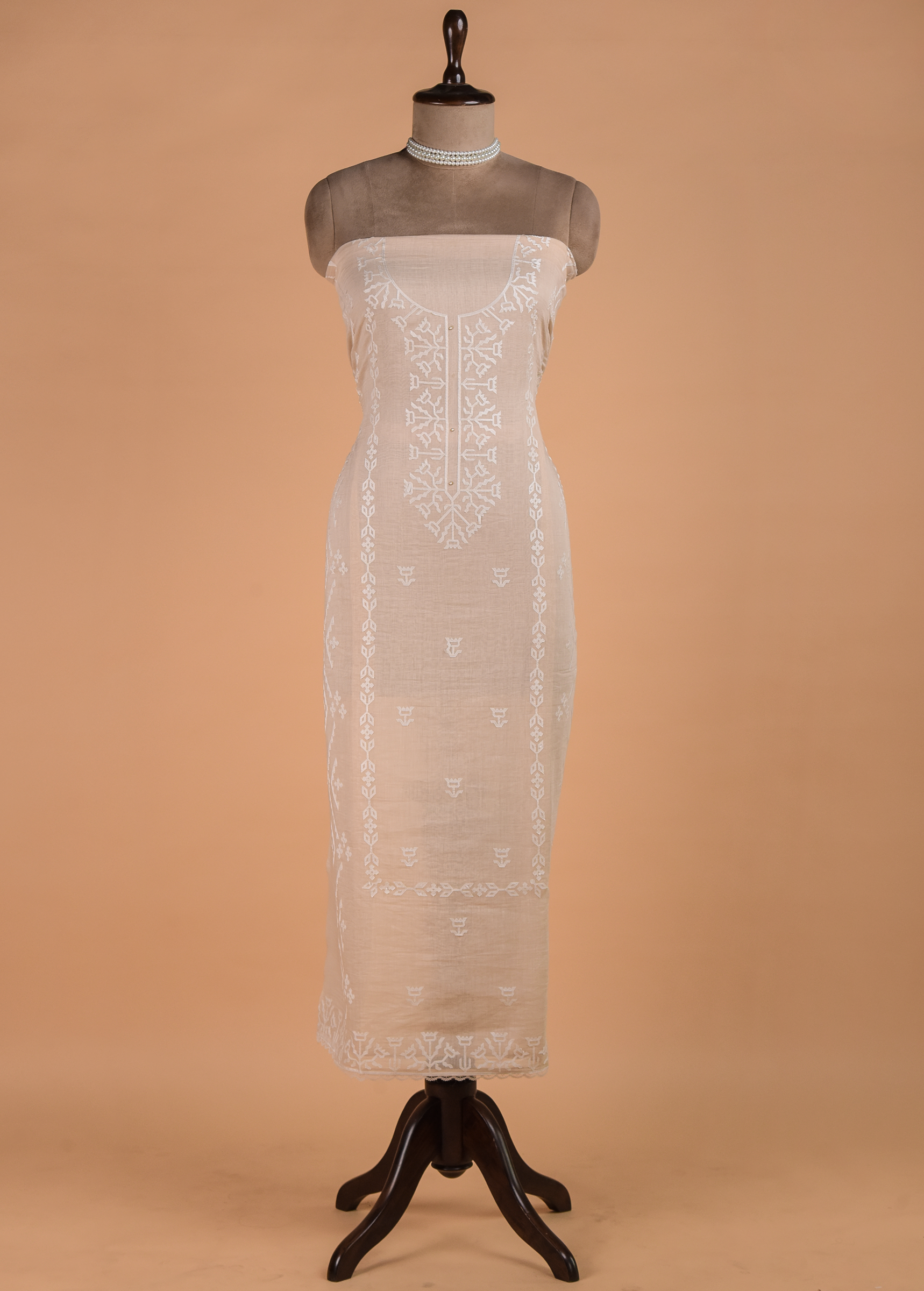 Beige Handwoven Chanderi Dress Material - Image 3 | Greenways Delhi